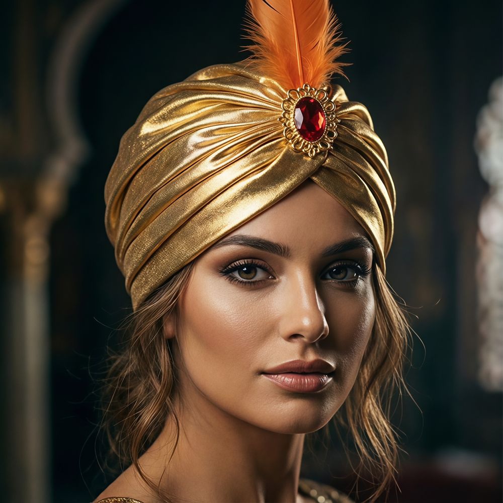 Ethnic Fashion India - Kapelusz turban z piórami, kapelusze arabskie,