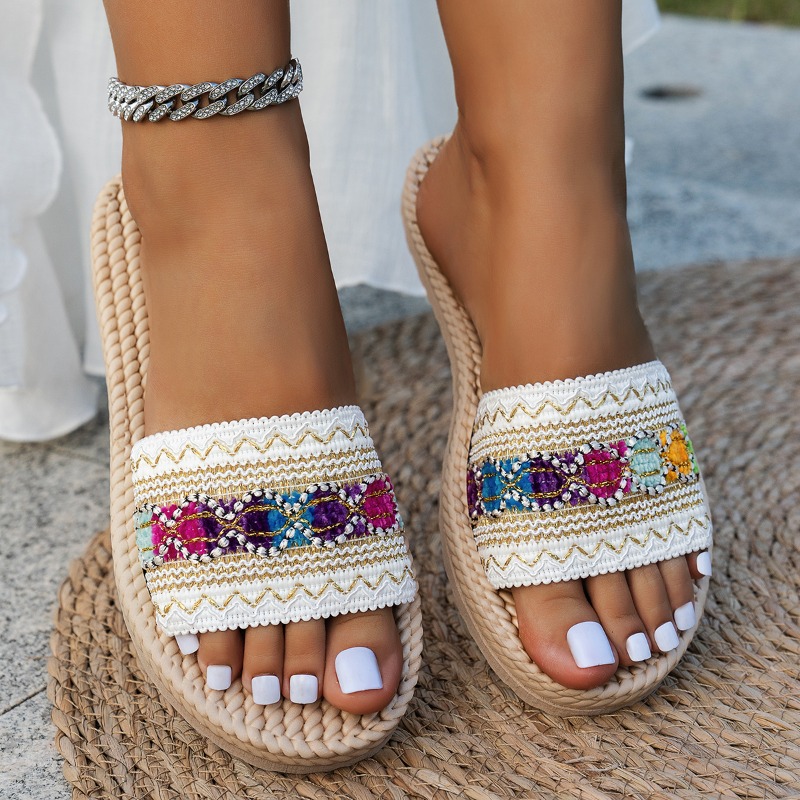 Ethnic Fashion Design - Damskie klapki na zewnątrz, płaskie designerskie